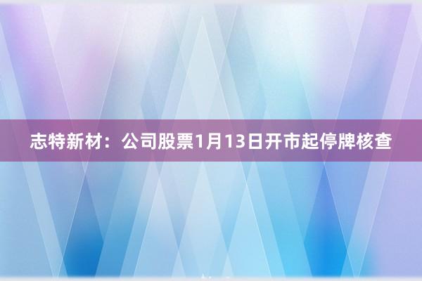 志特新材：公司股票1月13日開市起停牌核查